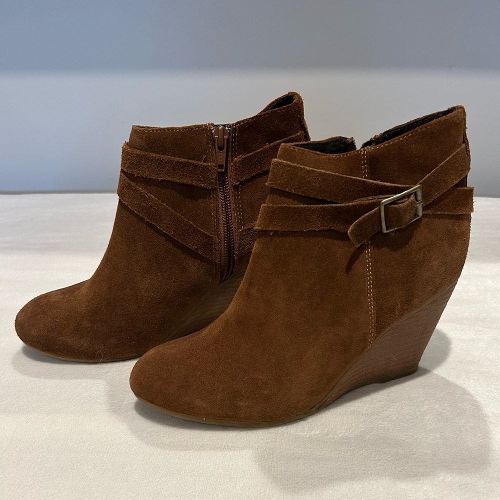 Le Chateau Brown Suede Wedge Heel Ankle Boots